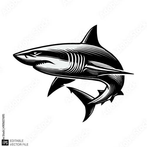 shark black and white vector clip art silhouette graphic design
