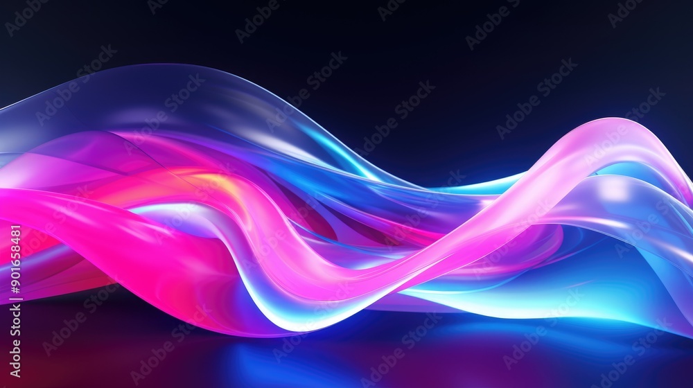 Fluorescent, flowing shapes in a tech background Fluorescent, flowing shapes in a tech background