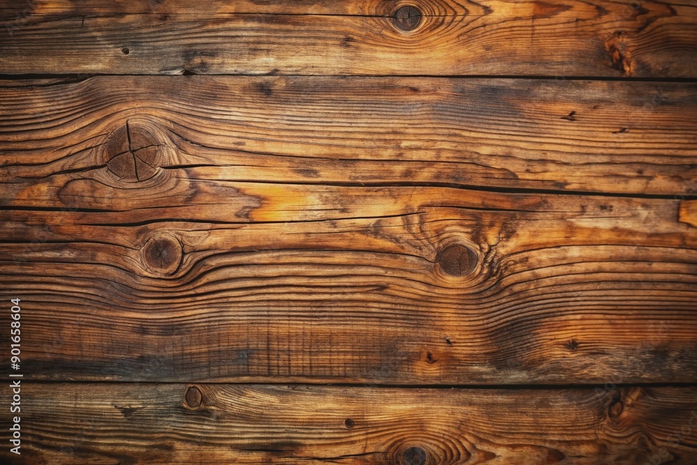 Obraz premium Weathered, distressed, and cracked, the old brown wood texture reveals a rich, dark, and grungy surface with visible knots and scratches, perfect for rustic designs.