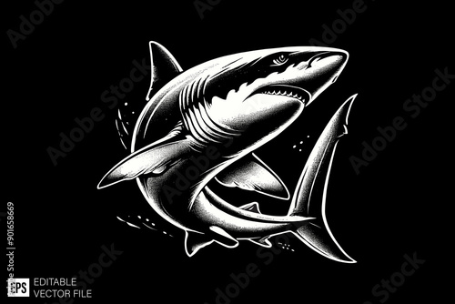 Shark black and white silhouette graphic clip art vector design
