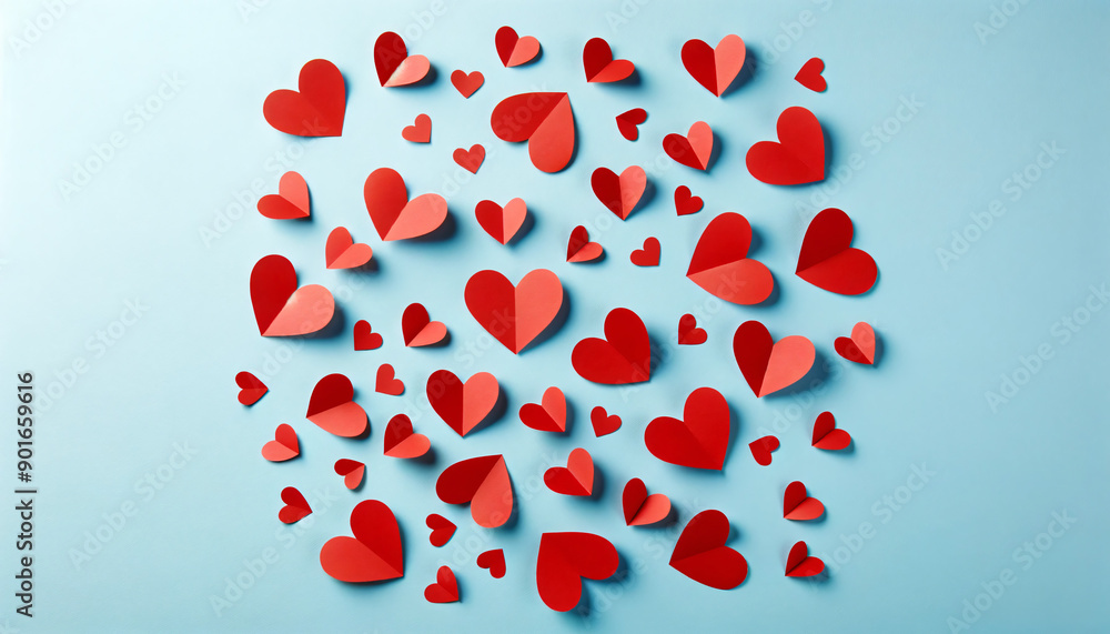 Red paper hearts on a blue background. Design template for Valentine's Day, declaration of love, backgrounds, backdrops and wallpapers
Red paper hearts on a blue background. Design template for Valentine's Day, declaration of love, backgrounds, backdrops and wallpapers