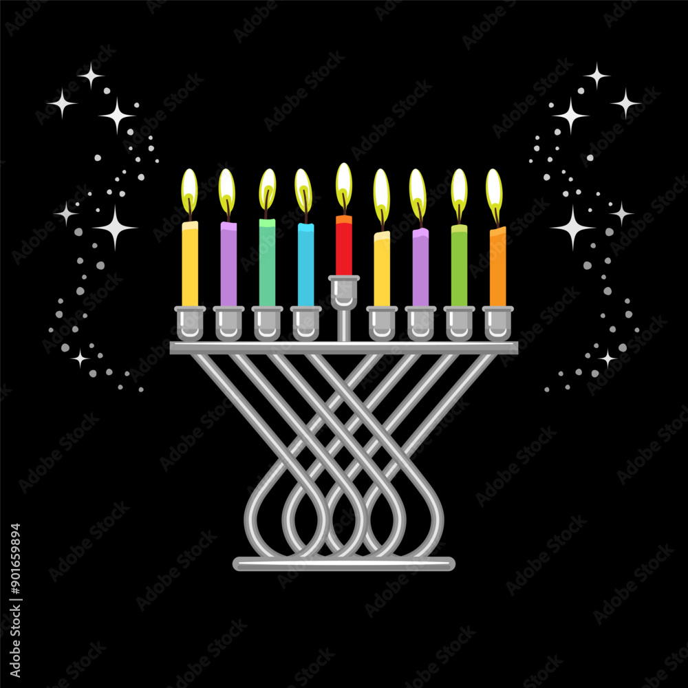 Silver Hanukkah menorah with burning candles vector illustration Silver Hanukkah menorah with burning candles vector illustration