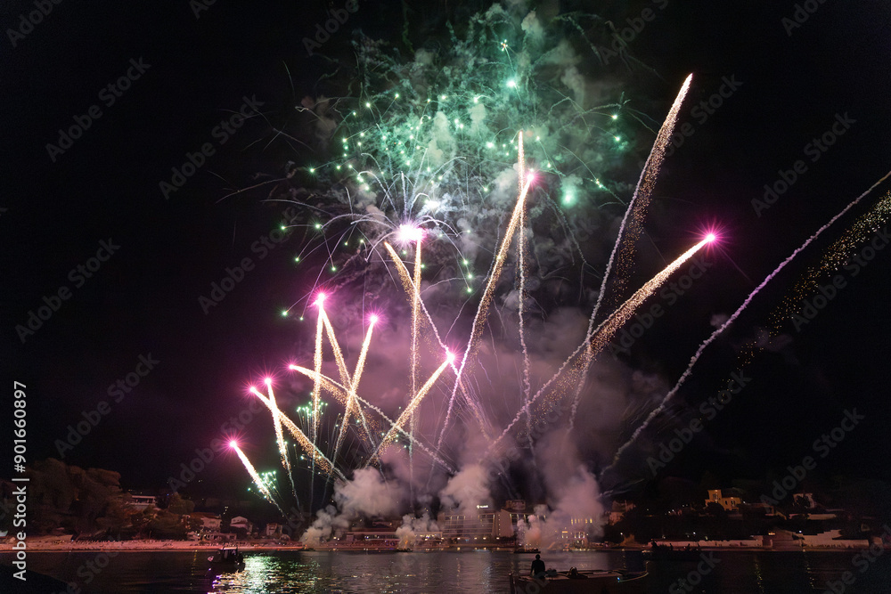 Obraz premium Fireworks over Rab Town, Croatia