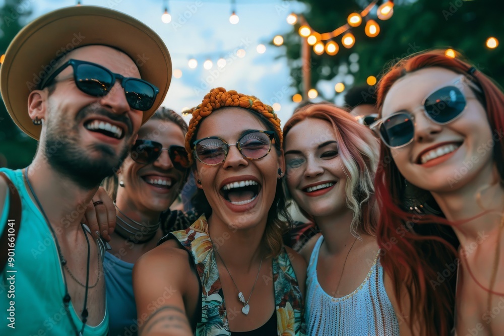 Group of Friends Taking a Selfie at a Summer Festival Group of Friends Taking a Selfie at a Summer Festival