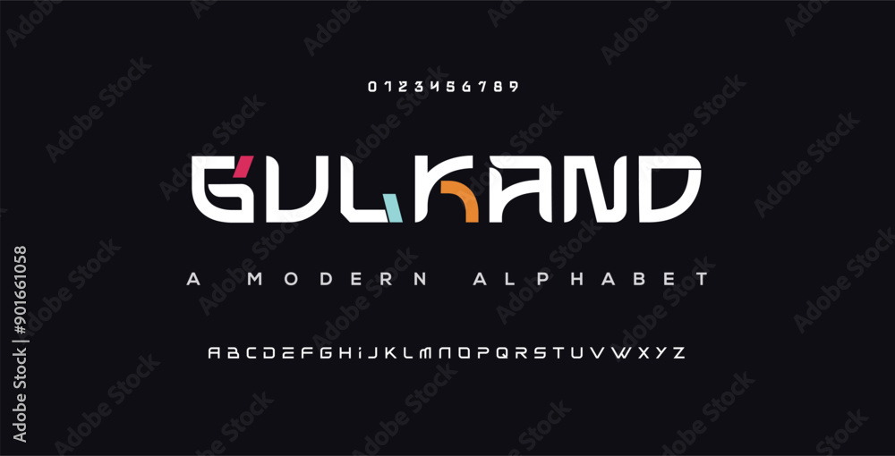 Gulkand Modern abstract digital alphabet font. Minimal technology typography, Creative urban sport fashion futuristic font and with numbers. vector illustration Gulkand Modern abstract digital alphabet font. Minimal technology typography, Creative urban sport fashion futuristic font and with numbers. vector illustration