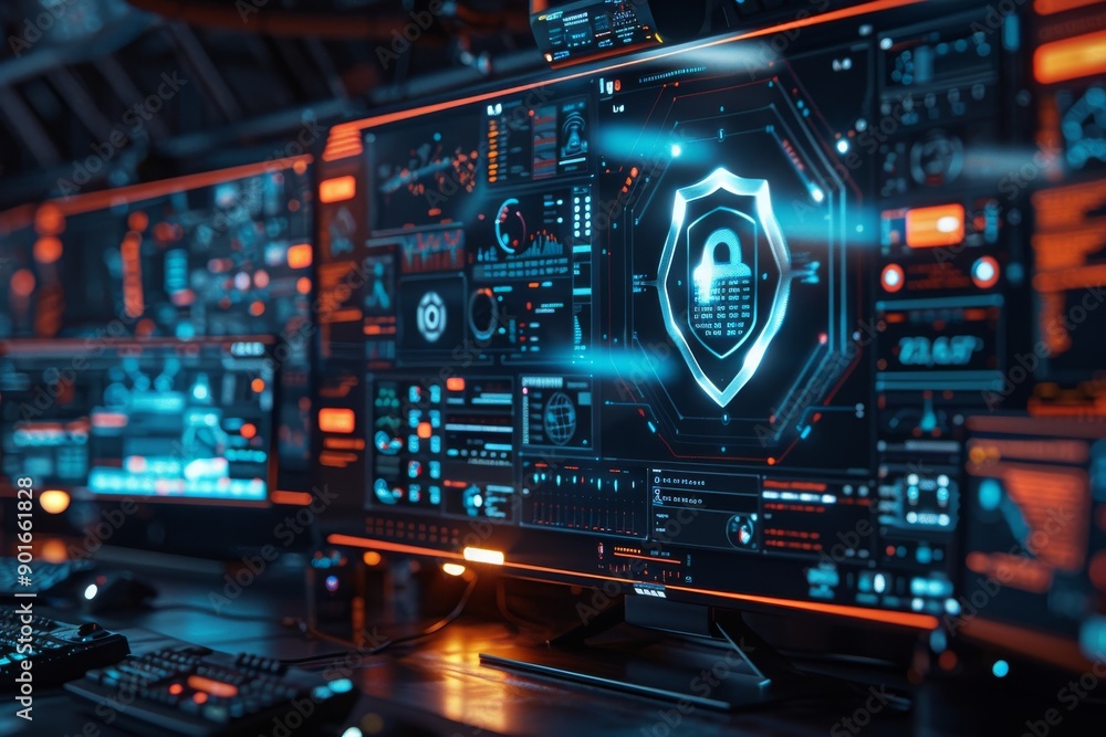 Cyber Security Dashboard with a Shield and Lock Icon Cyber Security Dashboard with a Shield and Lock Icon
