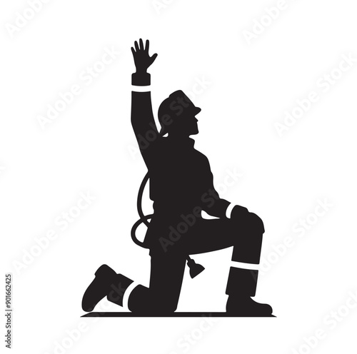Firefighter pose silhouette vector illustration 