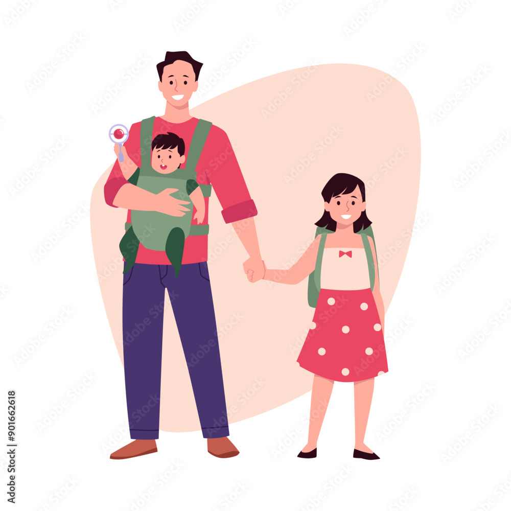 Obraz premium Family outing vector illustration with baby carrier