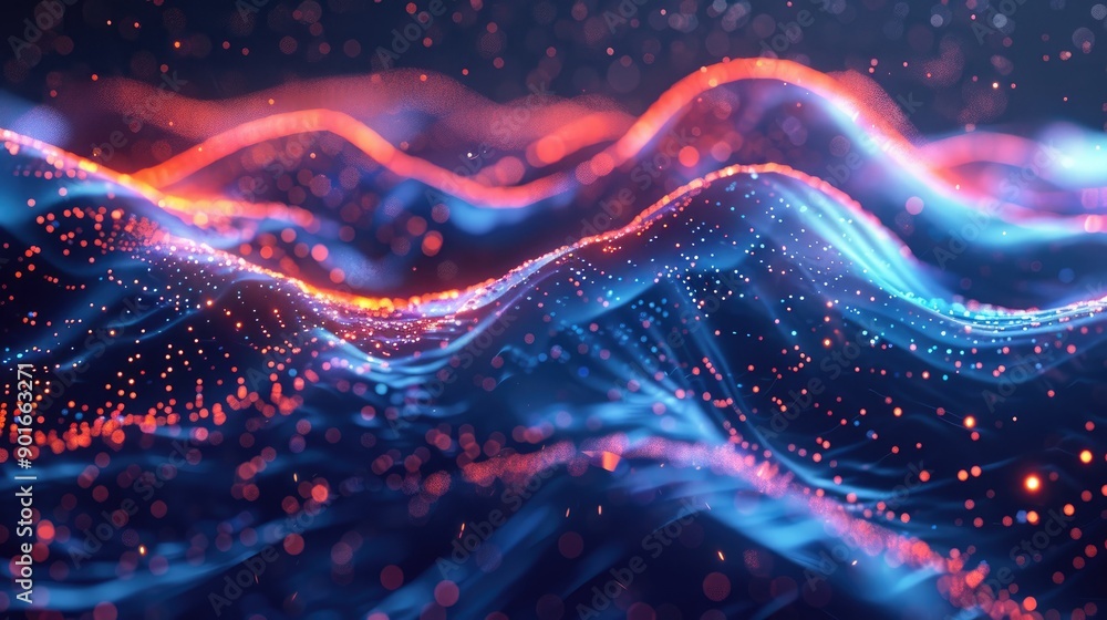 Fluorescent, flowing shapes in a tech background Fluorescent, flowing shapes in a tech background