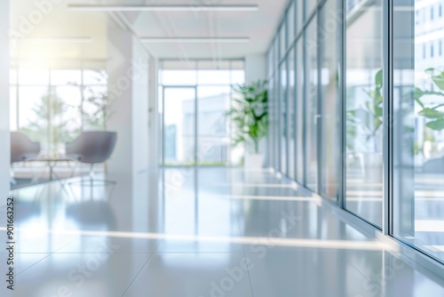 Modern Office Hallway with Glass Walls and Natural Light