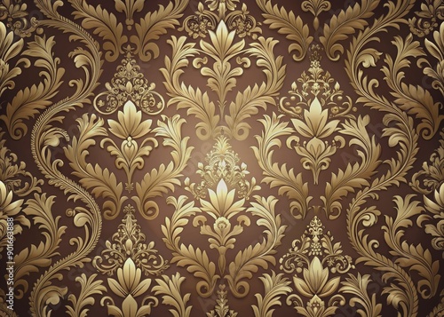 Intricate regal vector damask pattern fills the space with 3D ornate elements, subtle shadows, and radiant highlights, perfect for luxurious texture backgrounds and wallpapers.