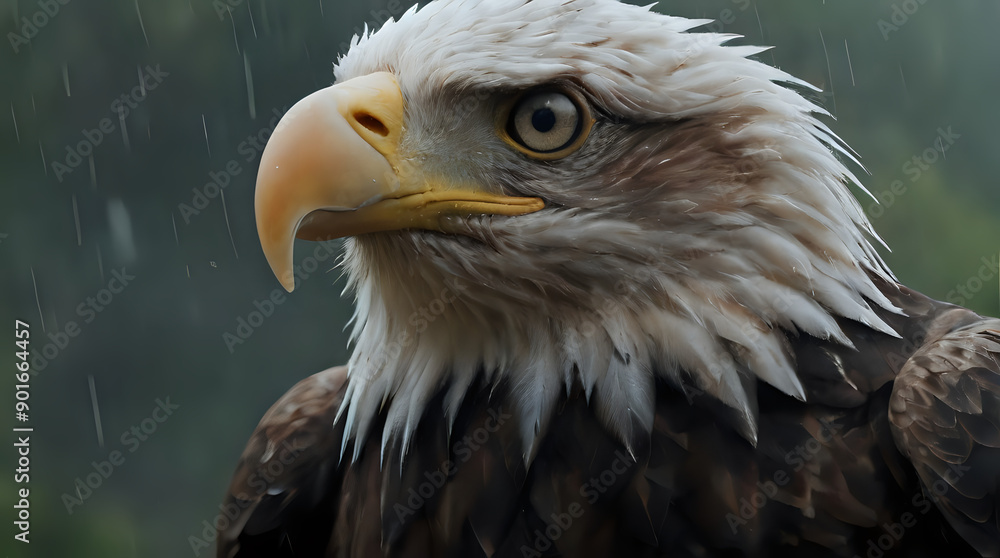Obraz premium a close up of a bird of prey with a rain background