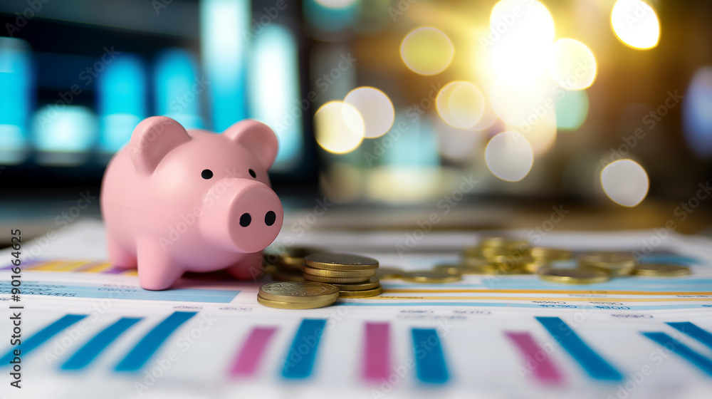 Piggy Bank with Coins and Financial Charts
Piggy Bank with Coins and Financial Charts