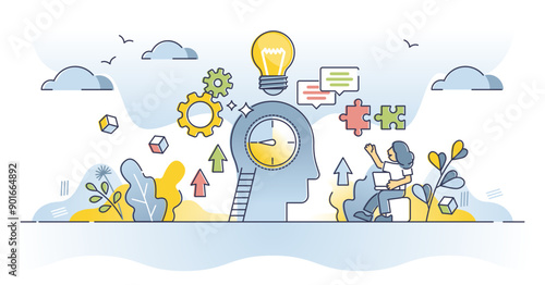 Genius hour and creative personal inspirational project time outline concept, transparent background. Persons own passions exploration and idea development with empowerment from teacher.