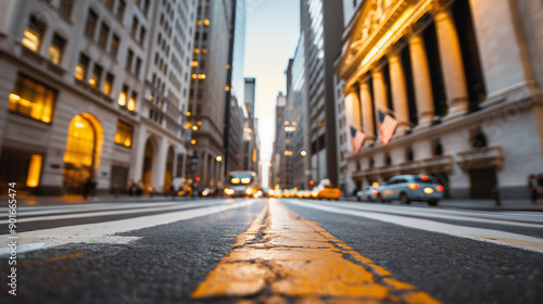 Financial District Street View at Dusk
