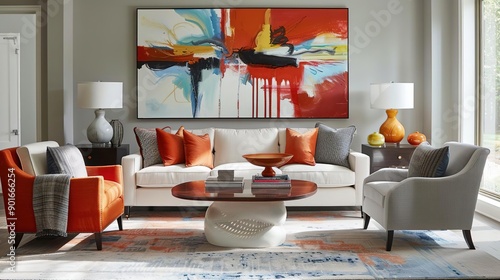 Wallpaper Mural Modern Living Room with Orange and Blue Accents Torontodigital.ca