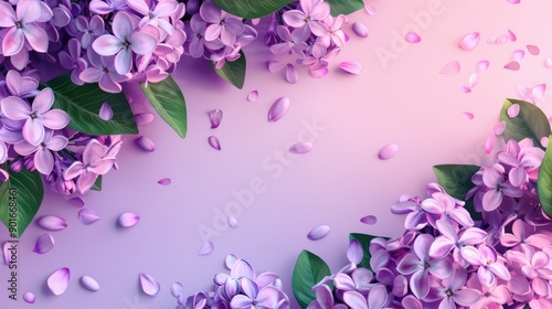 Lilac flower in meadow with leaves petals and space for text