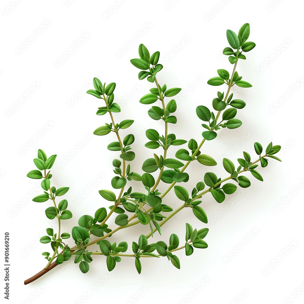 A sprig of thyme, herb element, photorealistic, dark green, isolated on white background A sprig of thyme, herb element, photorealistic, dark green, isolated on white background