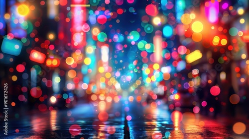 Wallpaper Mural Street scenes transformed into a colorful bokeh background, with vibrant and blurred lights creating a lively and dynamic atmosphere. Torontodigital.ca