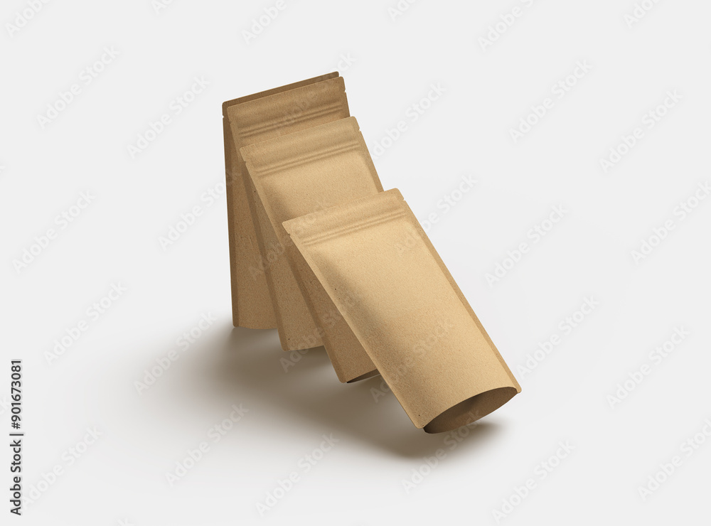 Render of a narrow paper doy-pack packaging with a zipper on a light background Render of a narrow paper doy-pack packaging with a zipper on a light background