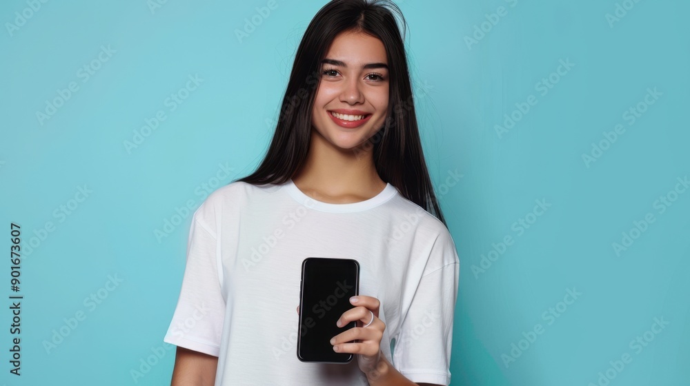 The woman holding smartphone