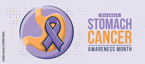 Stomach cancer awareness month - Text and Periwinkle ribbon awareness on abstract circle stomach sign and dot texture background vector design