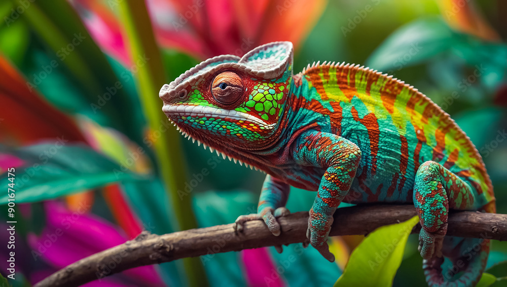 Beautiful chameleon in the leaves Beautiful chameleon in the leaves