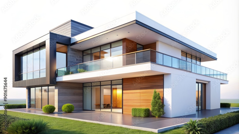 Minimalist 3d illustration of a modern house with clean lines, vibrant colors, and sleek windows, isolated on a pure white background, showcasing modern architecture. Minimalist 3d illustration of a modern house with clean lines, vibrant colors, and sleek windows, isolated on a pure white background, showcasing modern architecture.