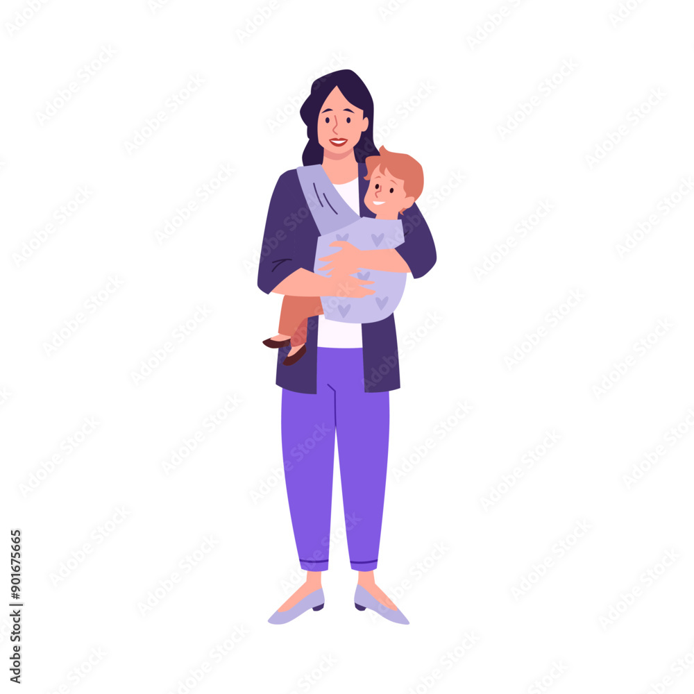 Mother with child in baby carrier vector illustration Mother with child in baby carrier vector illustration