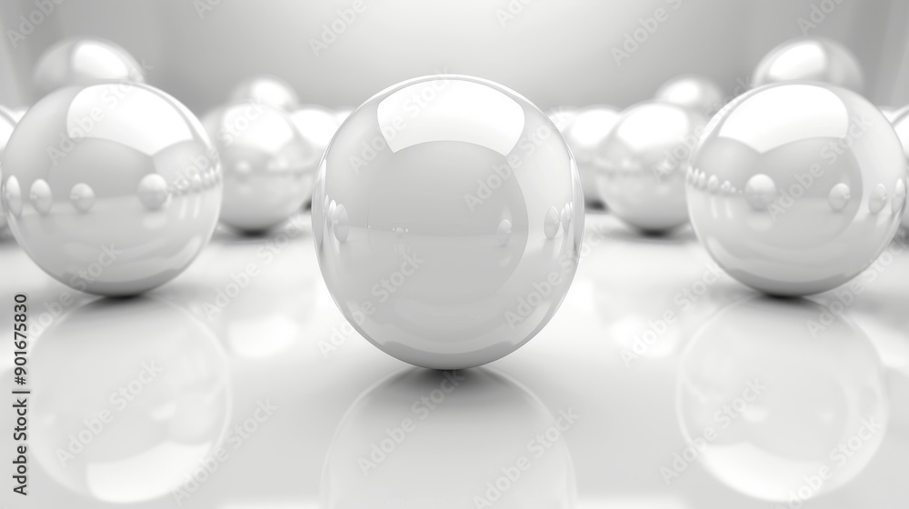 A row of white spheres with one in the middle A row of white spheres with one in the middle