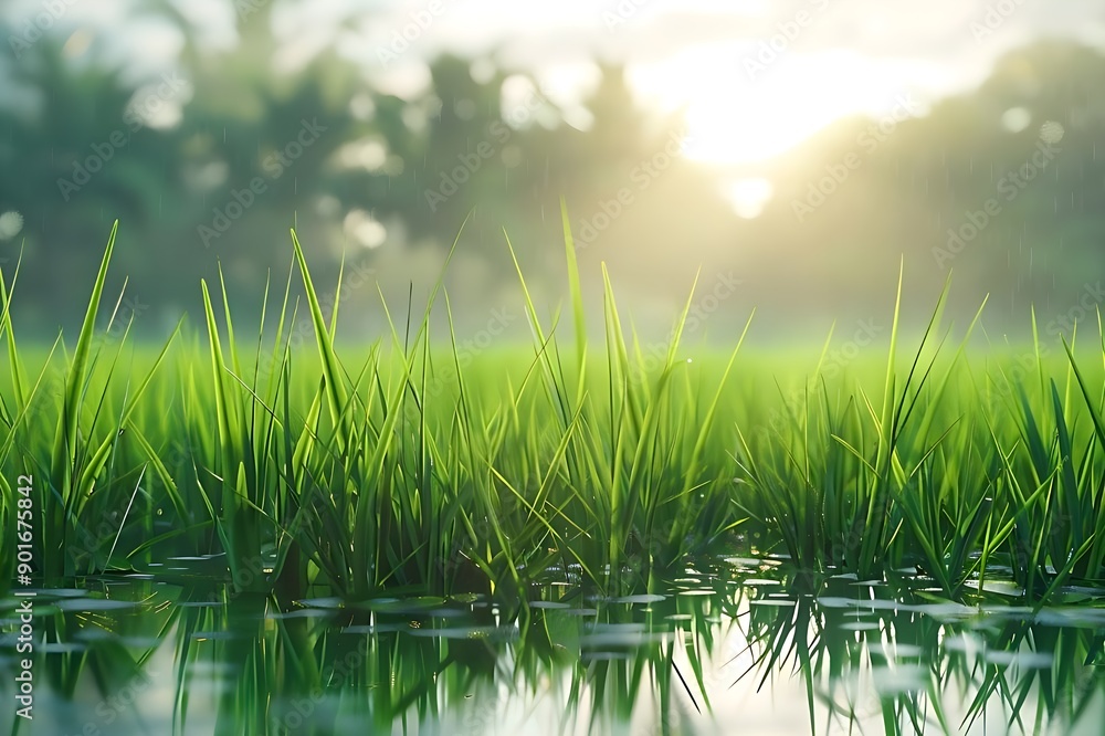 Young Rice Plants in Paddy Field Young Rice Plants in Paddy Field