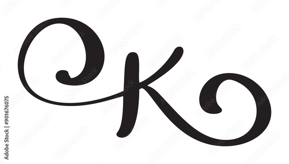 Hand drawn vector calligraphy letter K. Script capital font logo. Handwritten brush style flourish Hand drawn vector calligraphy letter K. Script capital font logo. Handwritten brush style flourish