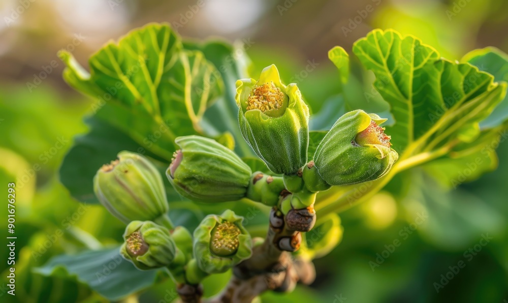 Fig tree blossoms and young figs, close-up Fig tree blossoms and young figs, close-up