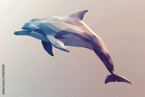 A 3D low poly style illustration of a dolphin, emphasizing its sleek and streamlined form with geometric facets. The image highlights modern design and digital artistry, symbolizing the beauty and gra photo