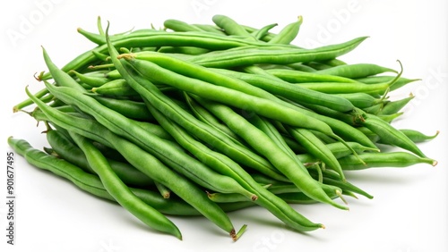 Freshly harvested green beans isolated on a transparent background, showcasing their vibrant green color and delicate texture, perfect for cooking or healthy snack illustrations.