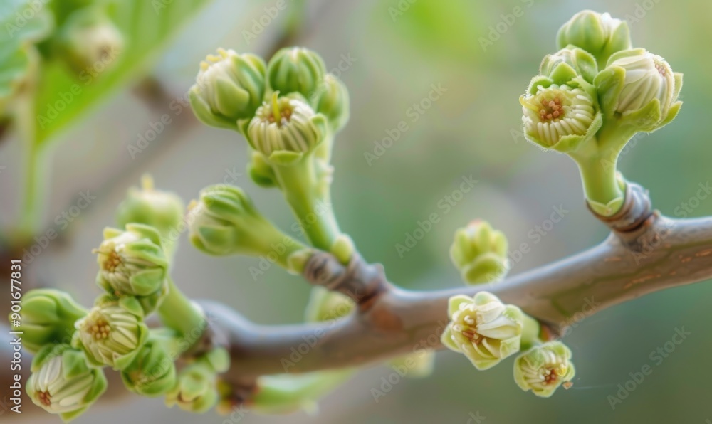 Flowering fig branches with delicate flowers Flowering fig branches with delicate flowers