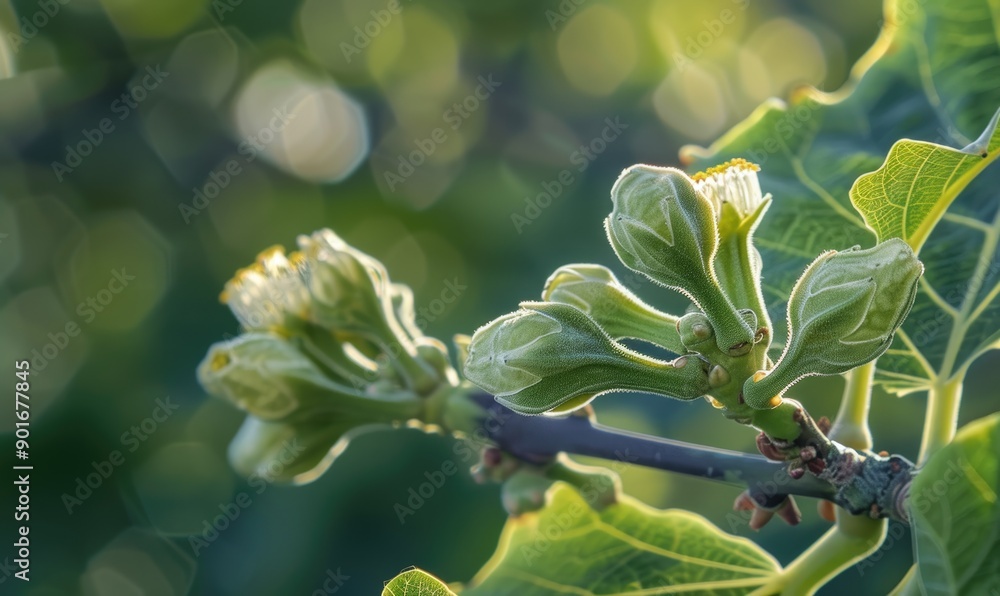 Fototapeta premium Flowering fig branches with delicate flowers