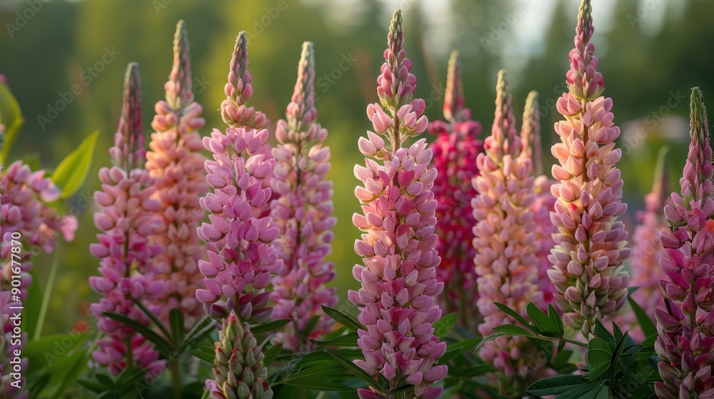 Obraz premium Array of tall and short pink flowers. Vibrant and colorful display of nature.