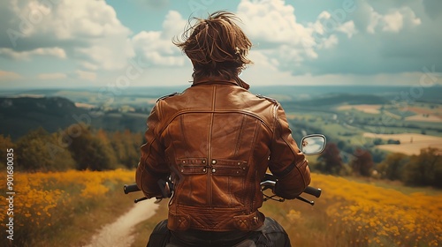 Caucasian man on a motorcycle journey through the scenic routes of the Loire Valley France photo