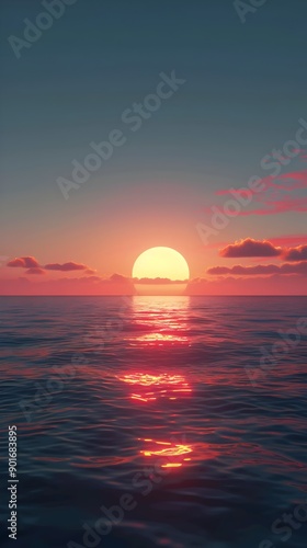 Stunning Sunset Reflection Over Serene Ocean Landscape
