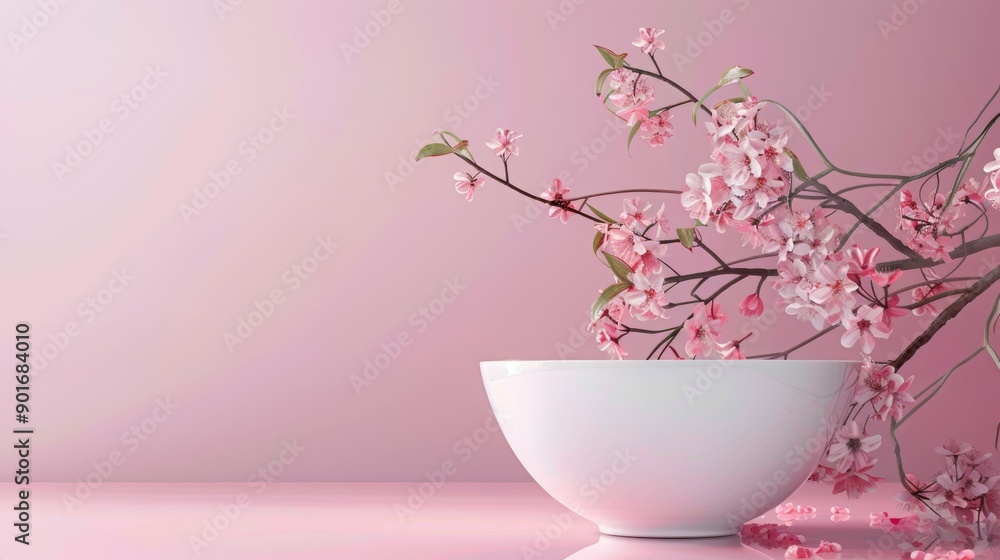 Cherry blossom branch in white bowl Cherry blossom branch in white bowl