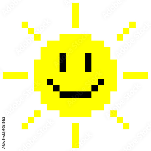 かわいい晴れの日の笑顔太陽のドット絵アイコン