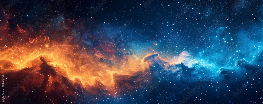 Obraz premium A blue and orange galaxy with a lot of stars