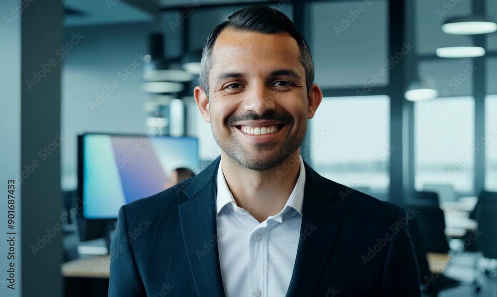 Portrait of a smiling businessman looking at camera while standing in office Portrait of a smiling businessman looking at camera while standing in office