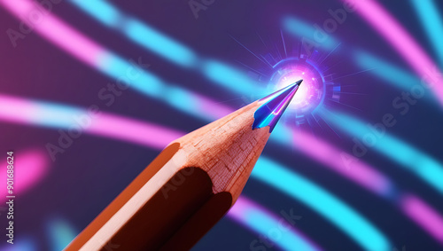 Close up Sharpe pencil on neon background