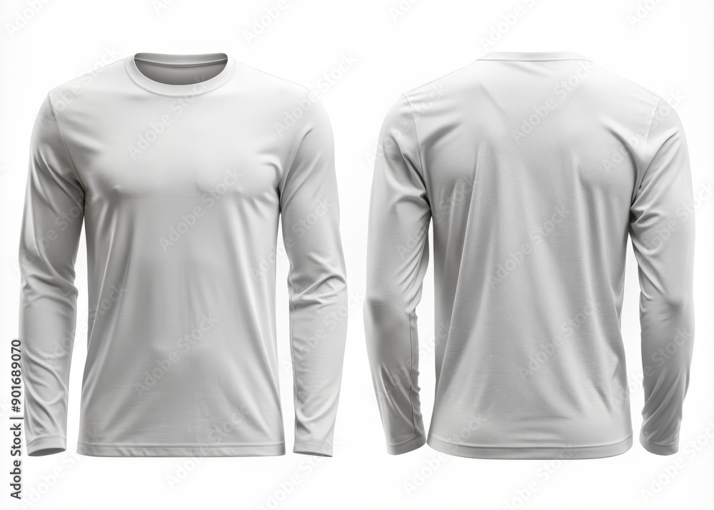 White long sleeve t shirt front and back view isolated on plain ...
