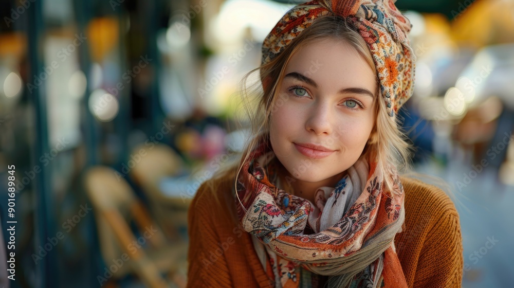 Radiant Young Woman in Bohemian Style on City Street Radiant Young Woman in Bohemian Style on City Street