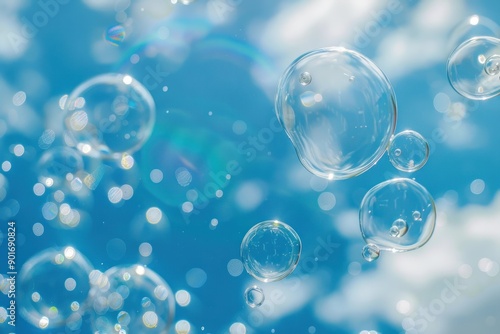 transparent bubbles on blue background