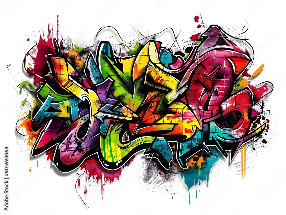 Naklejka premium Stylish Graffiti Artwork with Vibrant Colors and Abstract Designs Suitable for Streetwear and Sticker Design