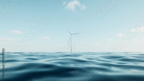 A floating wind farm off the coast, with turbines generating renewable energy, with copy space, high-resolution photo, hyper realistic photo